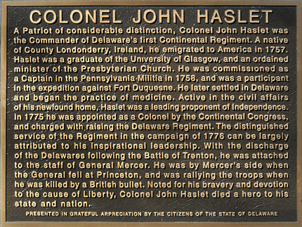 Colonel John Haslet Memorial in Princeton Colonel John Haslet Memorial in Princeton